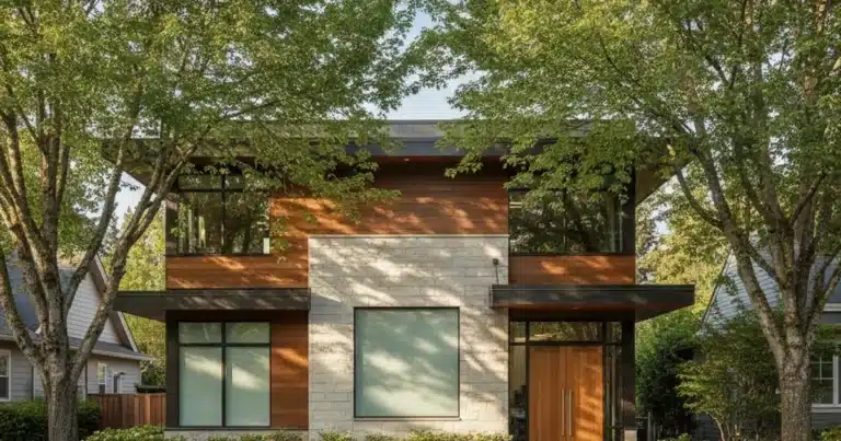 Blog 4 Photorealistic wide-angle exterior view of a welcoming professional law office building in a quiet salem oregon neighborhood,
